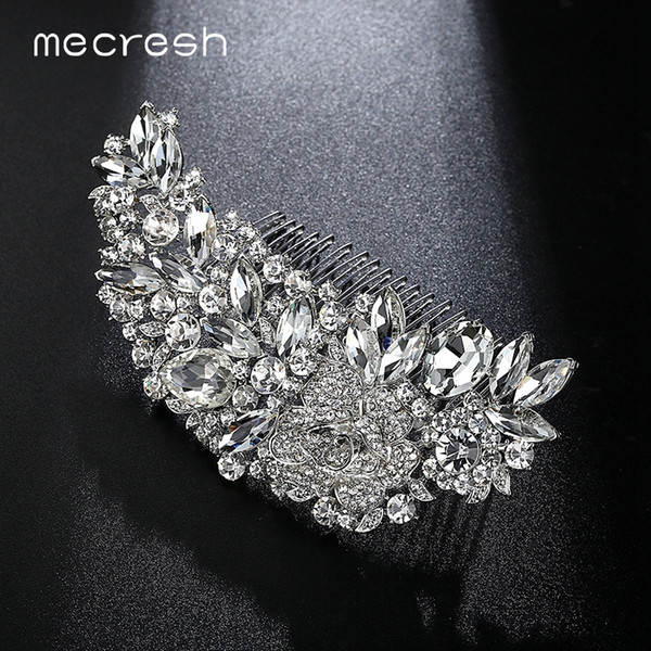 Mecresh Leaf Shape Bridal Hair Combs Luxurious Crystal Rhinestone Wedding Hair Jewelry Accessories Party Gift FS035