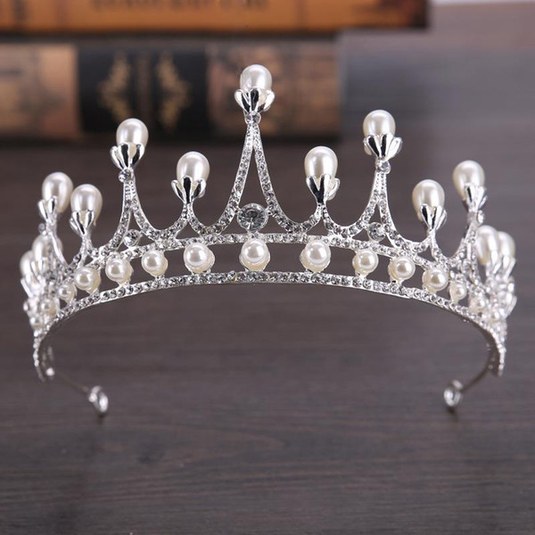 Water Drop Imitation Pearl Crown For Bride Romantic Wedding Hair Jewelry Fashion Alloy Gold Plated Rhinestone Headwear Accessories Wholesale