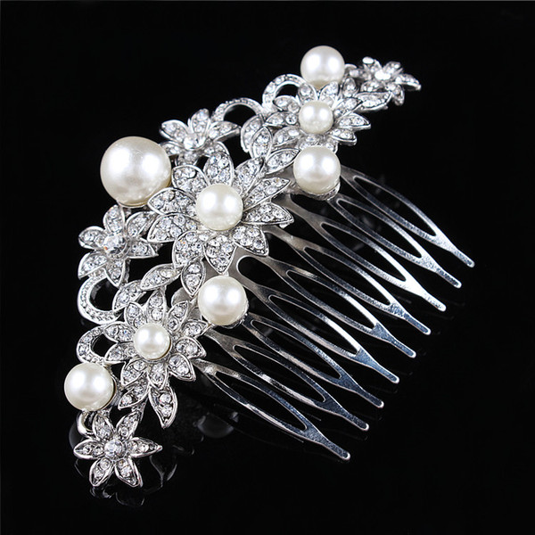 Wedding Bridal Hair Comb Shinning Crystal And Faux Pearl Flower Hair Jewelry Girls Hair Decorations H002