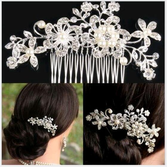 Bridal Wedding Tiaras Hair Combs Hairpin Head pieces Jewelry Accessories Rhinestones Pearl Butterfly Hair Claws for Bride wholesale