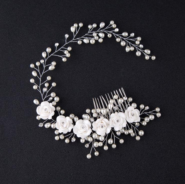 Bride, handmade pearl flower, hair belt, photo studio and makeup brides wedding accessories headwear.