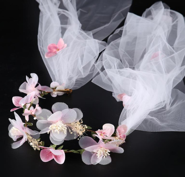 Pink flower, veil, garland, veil, wedding flower, hair band, headband accessories.