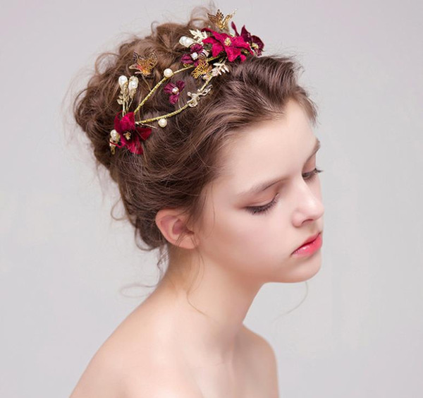 Red bride flowers, headwear, accessories, exquisite bride accessories