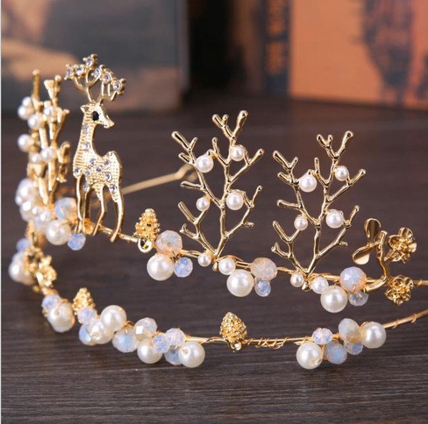 Bridal headgear soldering deer, crown, golden animal, crown wedding accessories