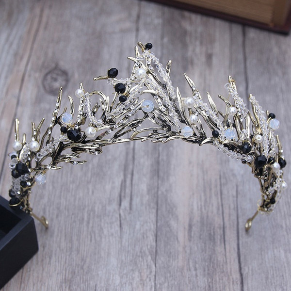 Baroque Bronze Vintage Princess Hair Crown Handmade Artificial Pink/Black Rhinestone Quinceanera Wedding Hair Accessory Hairwear D19011102