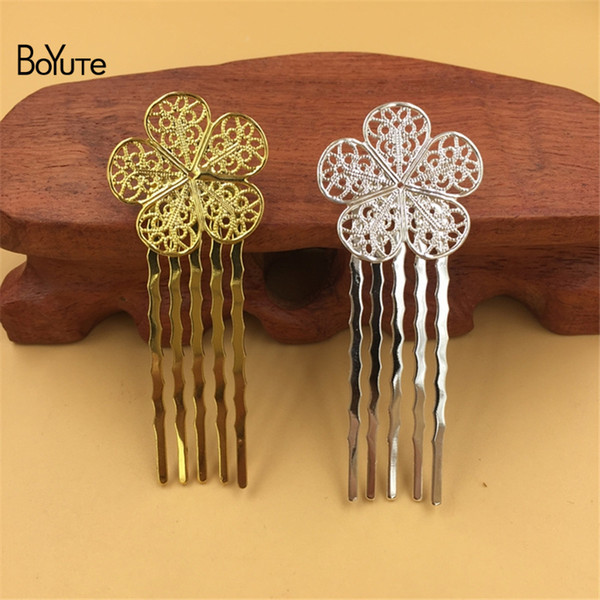 BoYuTe 10Pcs Filigree Copper Flower Metal Silver Gold 5 Teeth Hair Comb Women Hair Jewelry Accessories