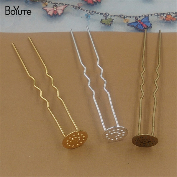 BoYuTe 20 Pieces 12MM 7 color Cabochon Base Metal Hair Stick Wholesale Diy Hair Jewelry for Women