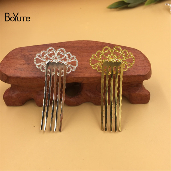 BoYuTe 10Pcs 30*20MM 2 Color Filigree Flower Silver Gold Metal Hair Comb Women Hair Jewelry Accessories