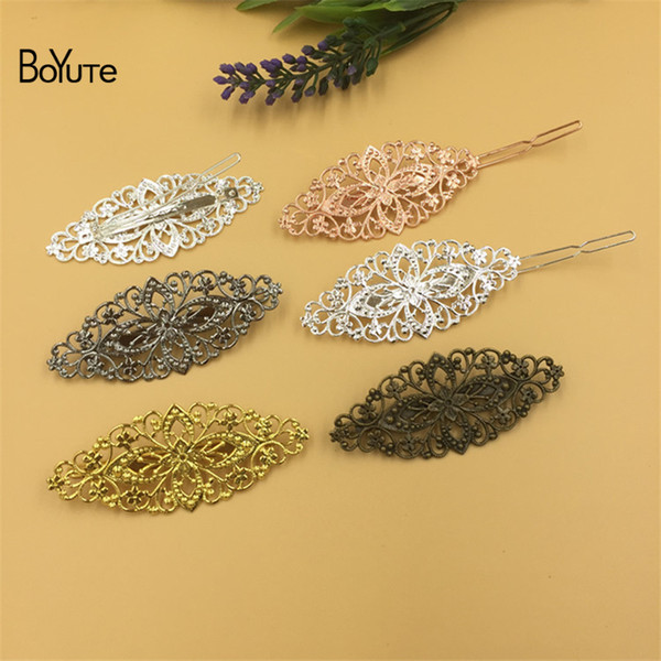 BoYuTe 5Pcs 35*80MM Filigree Flower Hair Clips Pins 6 Colors Plated Vintage Women Hair Jewelry Accesories