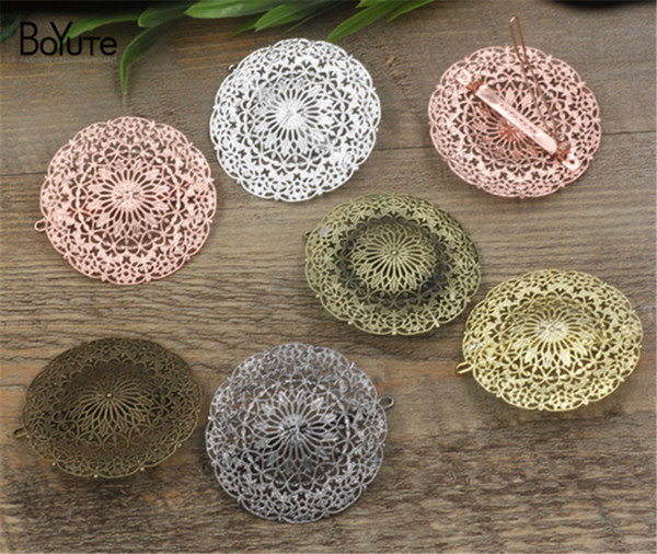 BoYuTe 5Pcs 55MM Filigree Flower Hair Pins Clips 7 Colors Plated Vintage Women Hair Ornaments Jewelry & Accessories