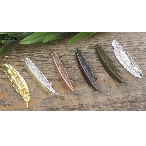 BoYuTe 10 Pieces 53*12MM Feather Hair Clip Brass Material 6 Colors Plated Vintage Women Hair Jewerly