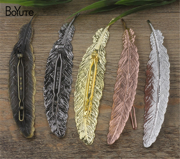 BoYuTe 5Pcs 110*24MM Feather Hair Clips Pins 6 Colors Plated Vintage Women Hair Ornaments Jewelry Accesories