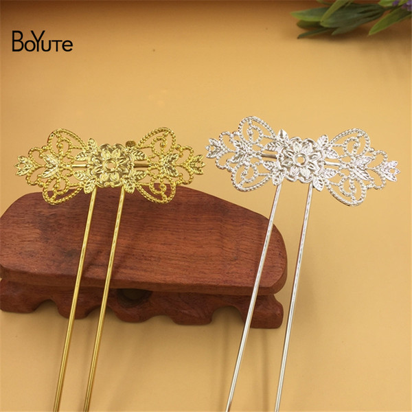 BoYuTe 5Pcs 64*21MM Metal Filigree Flower Silver Gold Hair Stick Kanzashi Women Diy Accessories Hair Jewelry