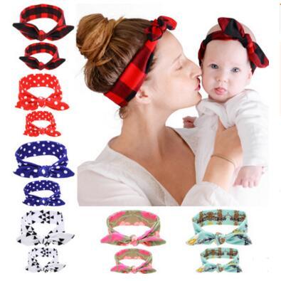 Mom baby Rabbit Ears Hair Headband Tie Bow Headwear Hoop Stretch Knot Bow Cotton Hair Bands Hair Accessories drop shipping