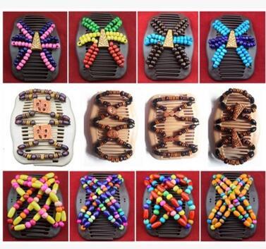 Women Wooden Beads Hair Clips Mixed Different Styles Wood Magic Fashion Double Row Hot Accessories Hair Comb 60 pcs