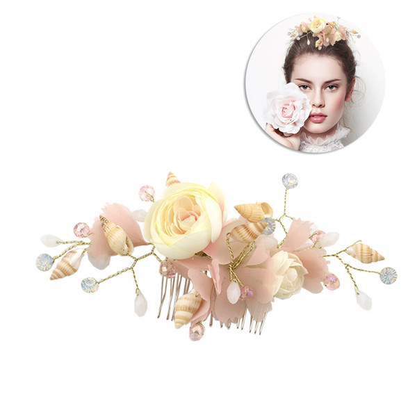 1pcs Bridal Hair Combs Shell Silk Yarn Flower Hair Comb Headpiece Clips Accessories for Dating Evening Party Wedding