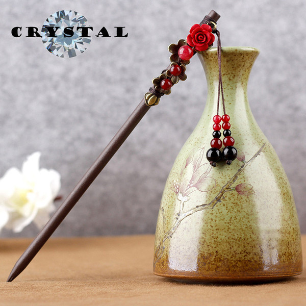 Women s Classical New Wood Hairpins Bun Decorate Antique Tire Flower Hair Pin Chinese Style Mother s Gift