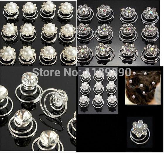 Wedding Bridal Crystal Pearl Swirl Twist HairSpin Pins Women fashion Hair Clips Jewelry Accessories 50PCS/Lot Drop Shipping Wholesale Retai1