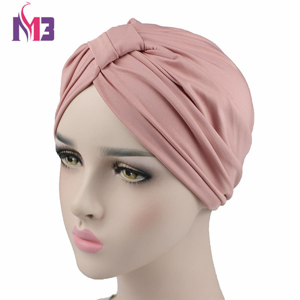 New Fashion Women Stretchy Modal Cotton Turban Dome Cap Headwear for Chemo Twist Hijab Head Scarves Ladies Bonnet Cap Turbante C19010501