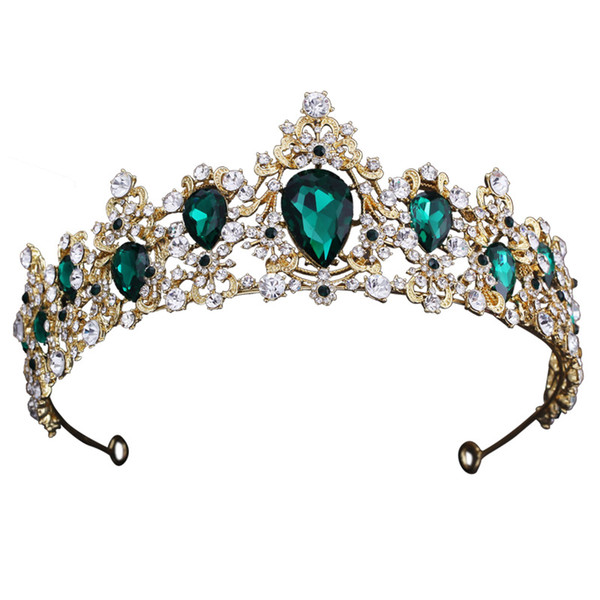 Dower me Green Crystal Princess Tiara Wedding Crown Women Prom Hairband Bridal Hair Accessories