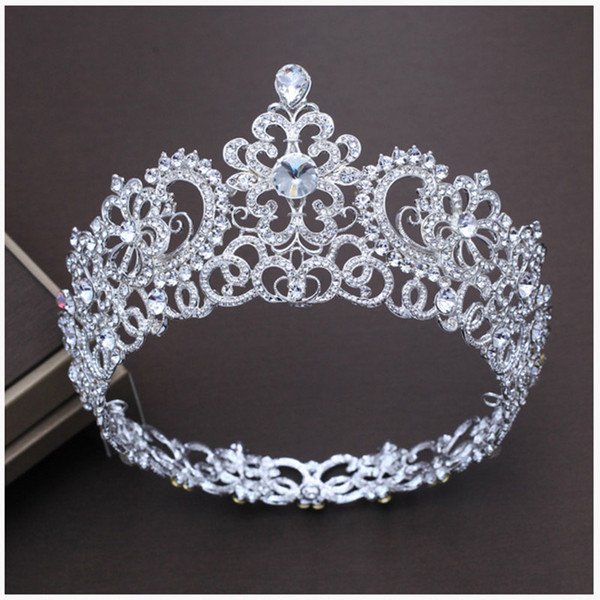 New Vintage Silver Color Round Big Crown Luxury Tiara For Wedding Hair Accessories Headdress Headpiece Hair Jewelry HG-018