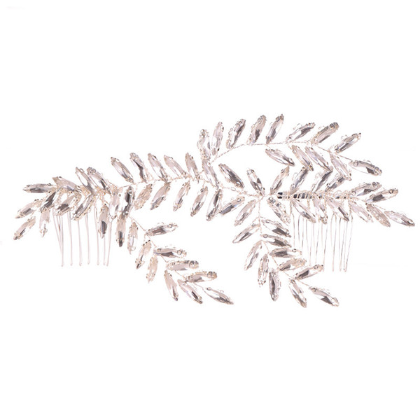 Silver Color Elegant Delicate Hair Accessories Women Fashion Leaves Headbands Women Vintage Style Shining Rhinestone Hair Combs