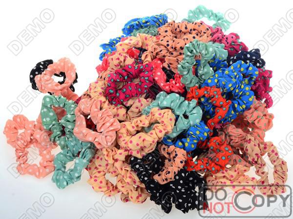 Wholesale Lots Candy Dot Pleated Scrunchies ponytail holders Hair Ties 50X