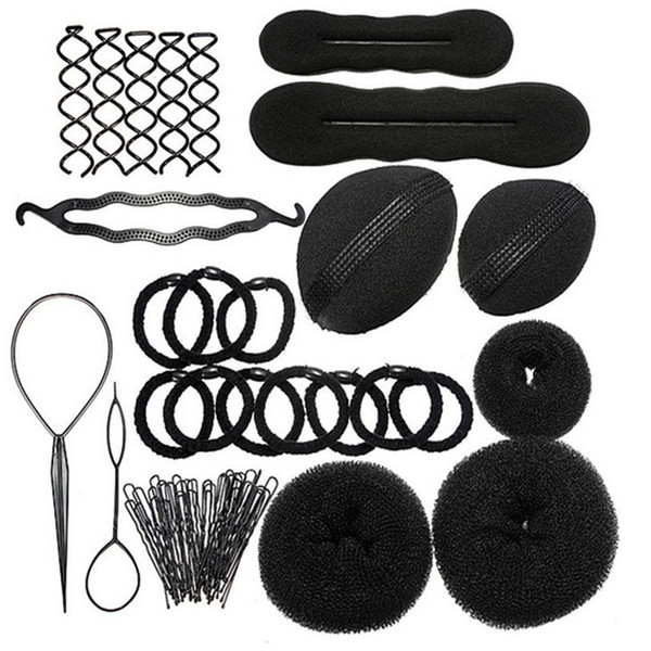 MLJY Hairdressing DIY Hair Accessories Sponge Disk Hair Increased Pad Hair Pin Clip Rubber Band Professional Tools Braid Style 1 Set