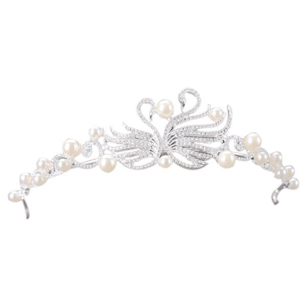 Silver Alloy Tiaras And Crowns Hair Jewelry For Women Brides Swan Tiara Headpieces Evening Pearls Crown Hair Accessories Diade