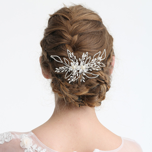 NPASONSilver Rhinestone Bridal Hair Comb Flower Headpiece Wedding Hair Accessories Women Piece Jewelry Bride Oranment S8140