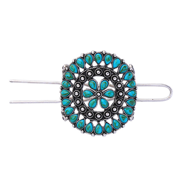 New Arrival Blue Color Resin Round Flower Hair Jewelry Bohemia Vintage Fashion Wholesale Jewelry Accessory