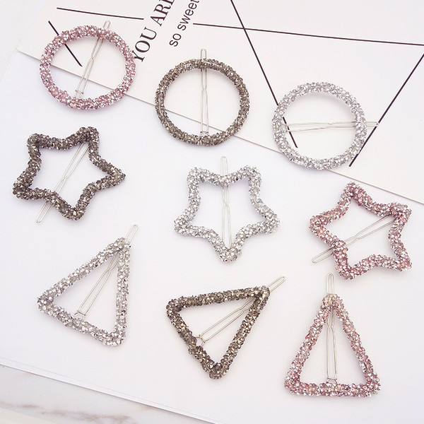 Crystal Rhinestone Hair Clip Pentagram Triangle Round Hairpin Spring Summer Women Barrette Frog Headwear Alloy Hot Sales 2 6dq C1