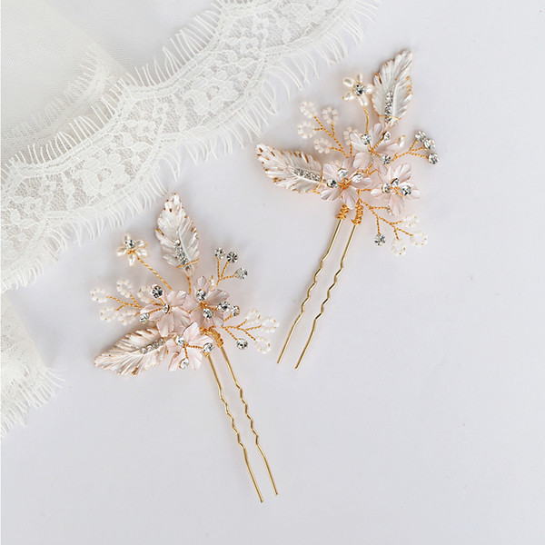 Jonnafe Delicate Wedding Hair Jewelry Floral Bridal Hair Pins Clips Handmade Leaf Women Headpiece