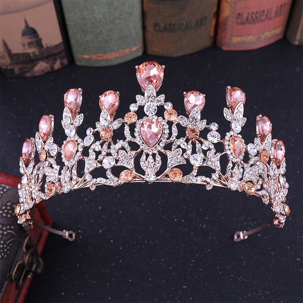 Baroque Alloy Rhinestone Water Droplets Crystal Bride Tiaras Crown Diadem Headpiece Women Wedding Hair Jewelry Accessories BH