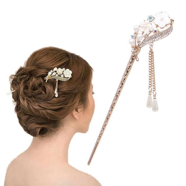 2016 Women Elegant Secluded Orchid Bobby Pin Fashion Hairpin Rhinestone Hair Stick