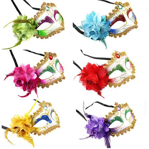 P055 Promotion Woman Venetian Masquerade Peking Opera Sexy Feather Flower Half Face Painted Masks Free Shipping