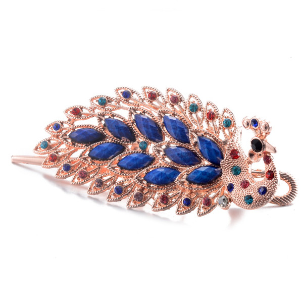 Vivid Peacock Hair Clip Women Brand Hair Jewelry Retro Resin Crystal Ornaments For Trendy Hairpin Wedding Accessories