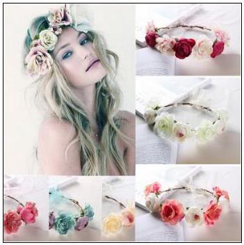 6 Colors New Bohemia Handmade Flower Crown Wedding Wreath Bridal Headdress Headband Hairband Hair Band Accessories D0333