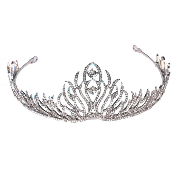 Rhinestone Feather Crown Women Princess Bride Headband Tiara Wedding Headwear 2018