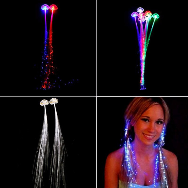 Luminous Light Up LED Hair Extension Flash Braid Party Girl Hair Glow by Fiber Optic Christmas Halloween Night Lights Decoration DHL free