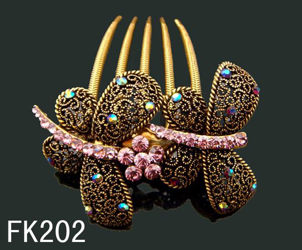 Wholesale Vintage Hair Jewelry Butterfly Zinc alloy rhinestone hair combs hair accessorie Free shipping 12pcs lot mixed color FK202