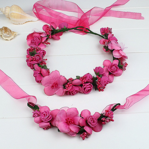 Korean artificial flower wreath set flower headband Wedding fashion headwear +wristband bride travel cloth hair accessories