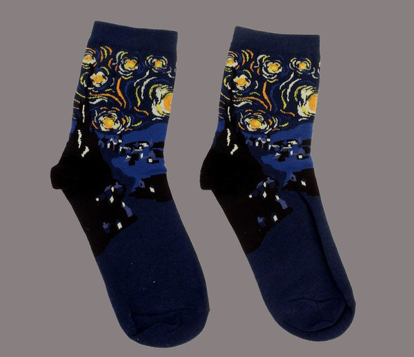 Hot Sale and Brand New Fashion Autumn and Winter Western Christmas Socks Oil Painting Retro Artistic Couple Socks