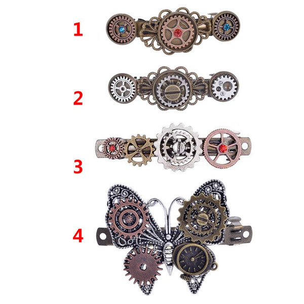 Vintage Hair Clip Gear Floral Steam Punk Retro Clips Alloy Antique Bronze Spring Clip Girls Women Headdress Butterfly Hairpin