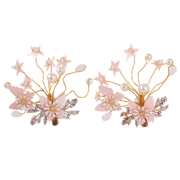 Handmade Pink Leaf Star Flower Butterfly Pearl Wedding Hair Clip Vine Crystal Bridal Barrette Hairpins For Women Party Jewelry