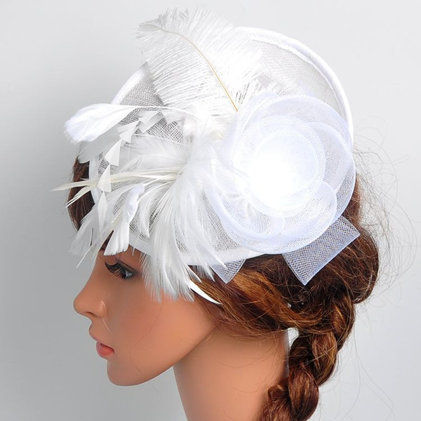 White Wedding Hats for Bridal Flowers with Feathers Graceful Women's Party Hats Vintage Fascinator Hat chapeau mariage