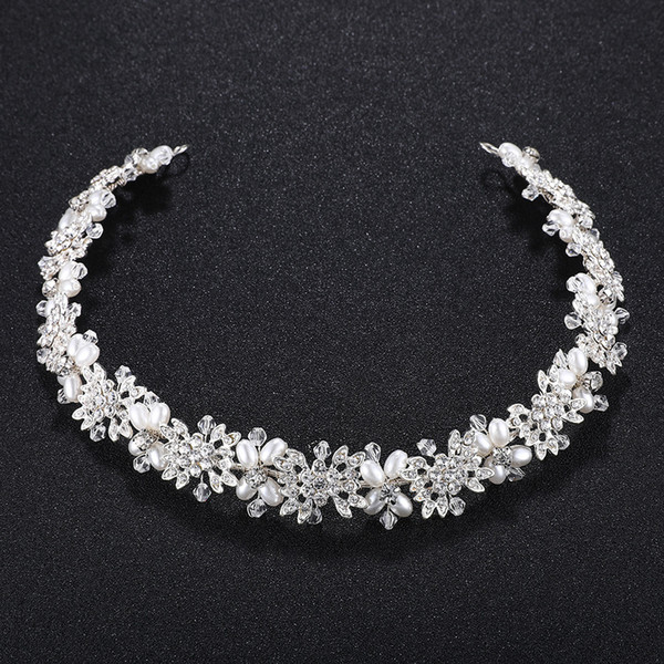 Luxury Clear Crystal Bridal Hair Vine Pearls Wedding Hair Jewelry Accessories Headpiece Women Crowns Pageant JCG024