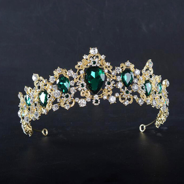 KMVEXO Baroque Red Blue Green Crown Crystal Bridal Tiaras Vintage Gold Hair Accessories Wedding Rhinestone Diadem Pageant Crowns D19011005