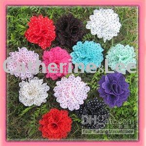 Free shipping!24pcs/lot 2.5'' New chiffon polka dot fabric flowers 12colors for your choice