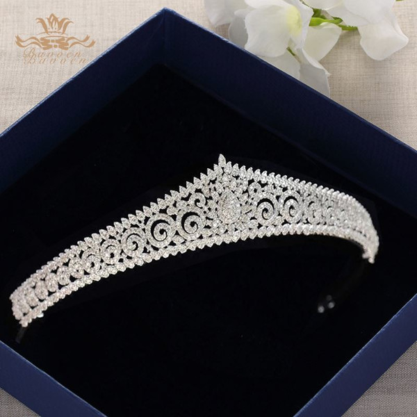 European Simple Sparkling Full Zircon Bridal Tiaras Crowns Plated Crystal Wedding Hairbands For Brides Bridesmaid Jewelry D19011102